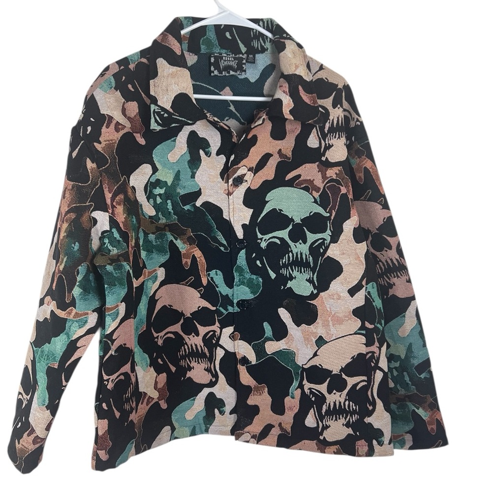 Rebel Vengeance Skull Camo Tapestry Jacket Size M